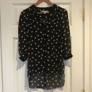 LC Sheer Polka Dot Button Up with High Low Hem